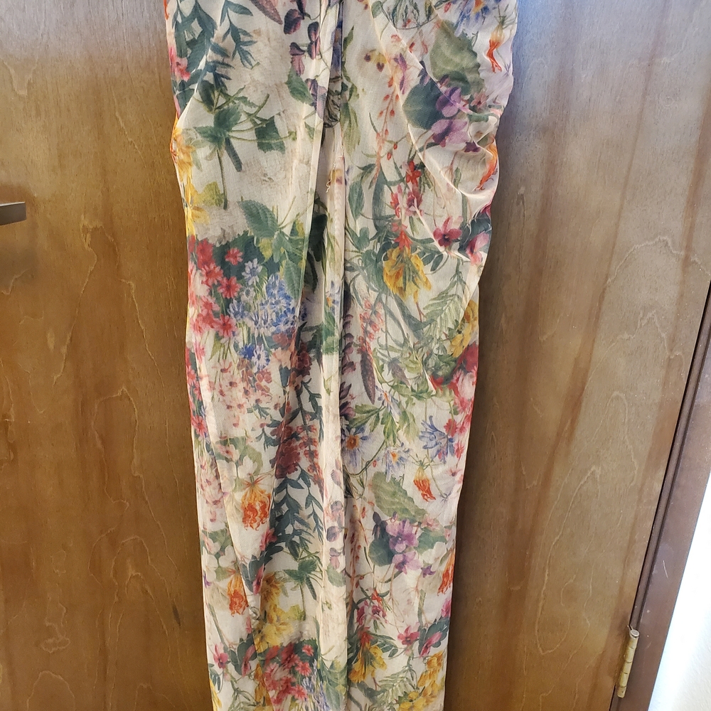 Evita Ruched Mesh Corset Maxi Dress (Garden Muse) Size L - Picture 12 of 16